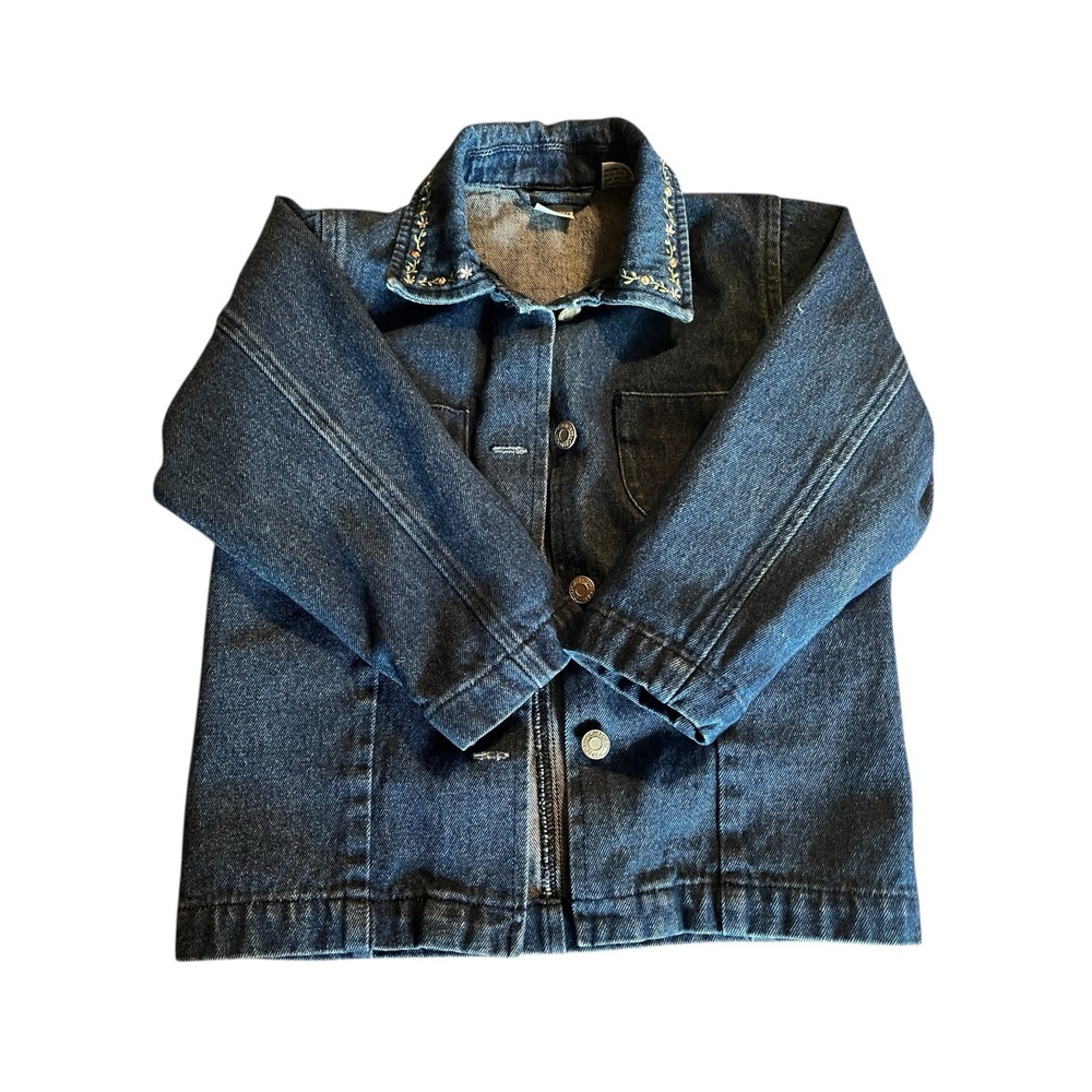 Cherokee 3T Girls Denim Jacket Blue Jean Floral Embroidery Vintage Toddler